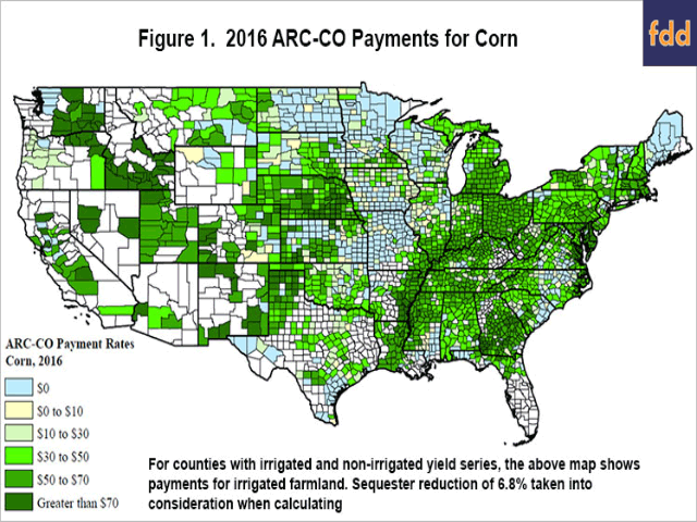 Economists at the University of Illinois and Ohio State University released maps earlier this month on ARC payments for major crops from the 2016-17 crop year. (Graphic courtesy of the University of Illinois&#039; farmdoc daily)